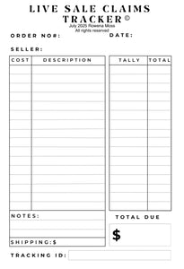 LIVE SALE CLAIMS TRACKER©️A5 NOTEBOOK Spiral Bound 20 pages