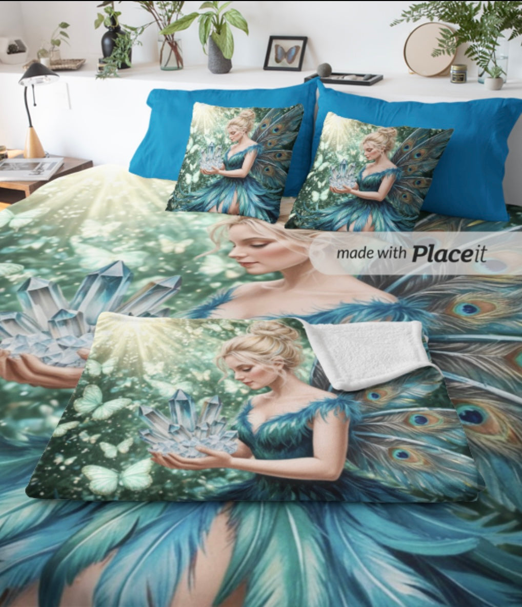 CUSHION COVER “PEACOCK WING” Teal Butterfly GIRL