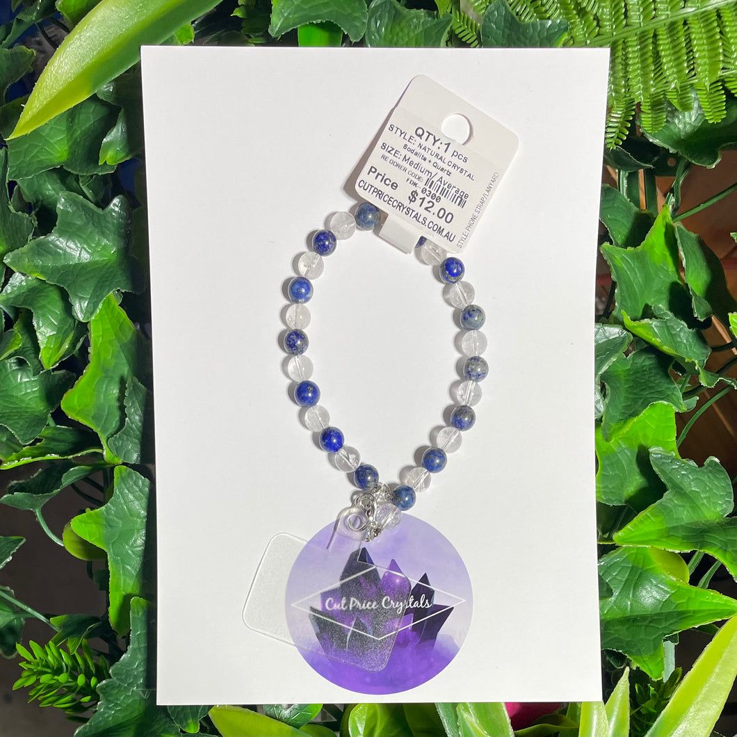 Sodalite + Quartz Natural Crystal Wristlet