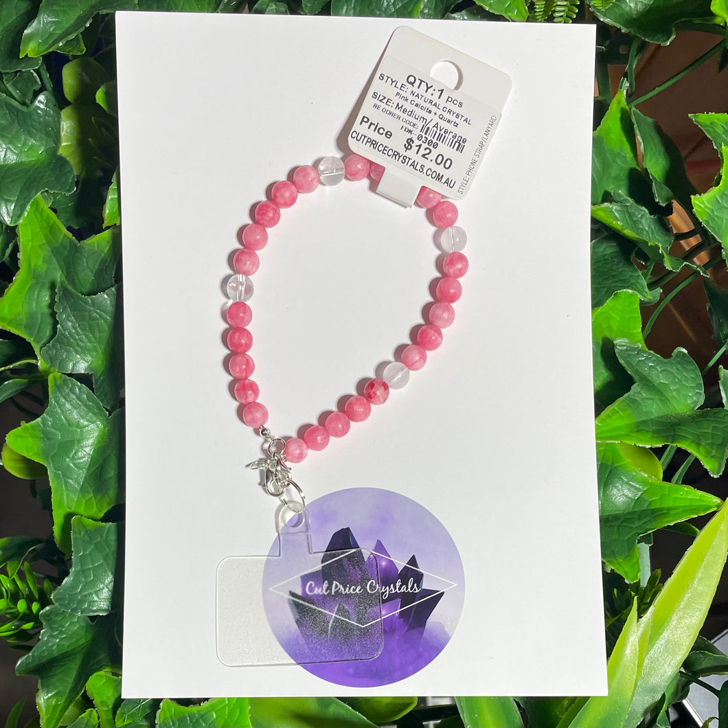 Pink Calcite + Quartz Natural Crystal Wristlet