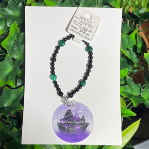 Malachite + Obsidian Natural Crystal Wristlet