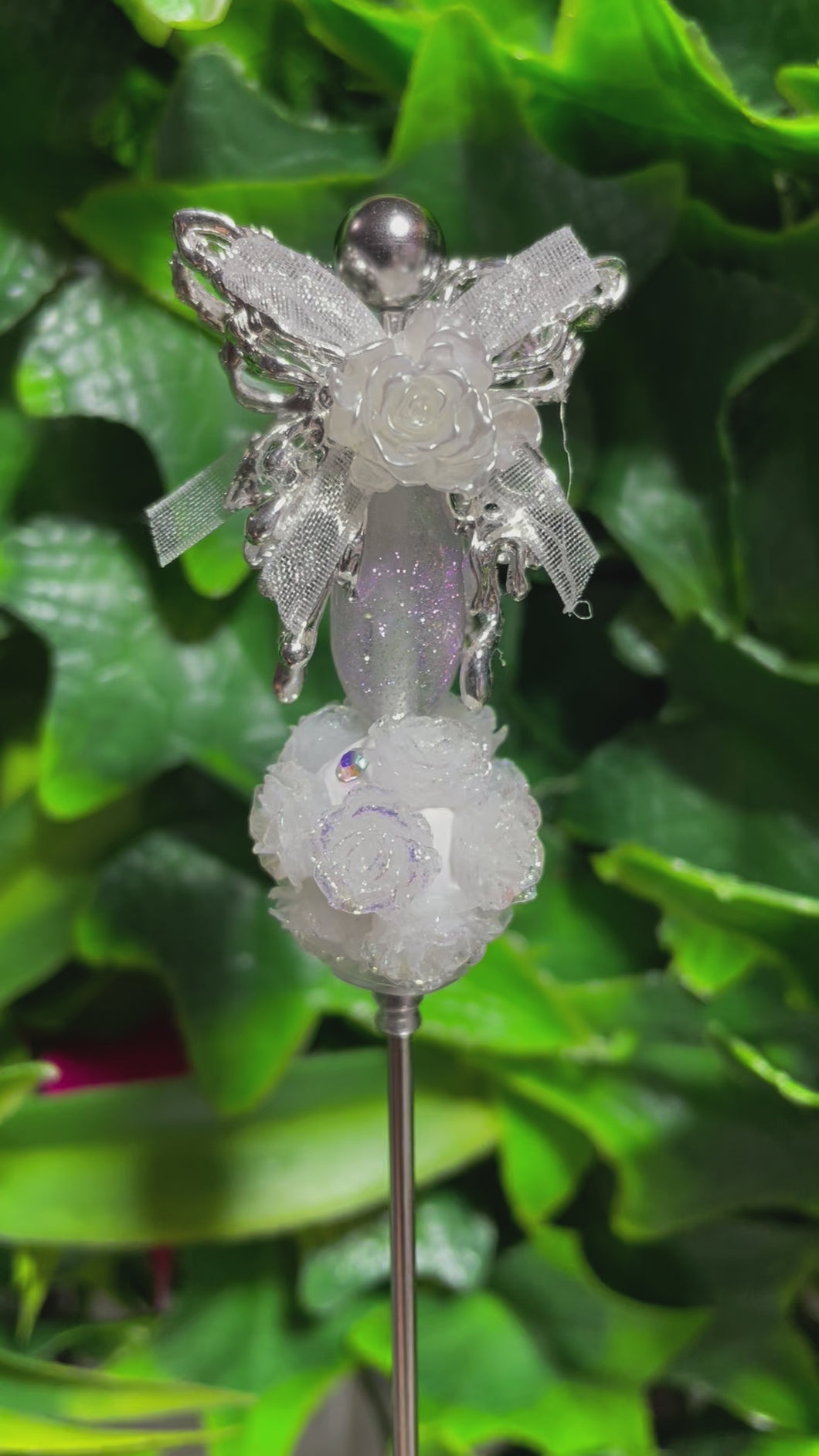 Butterfly White Rose Glitter Poker