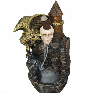 POLYRESIN BACKFLOW BURNER - GOLD  DRAGON SKULL CASTLE