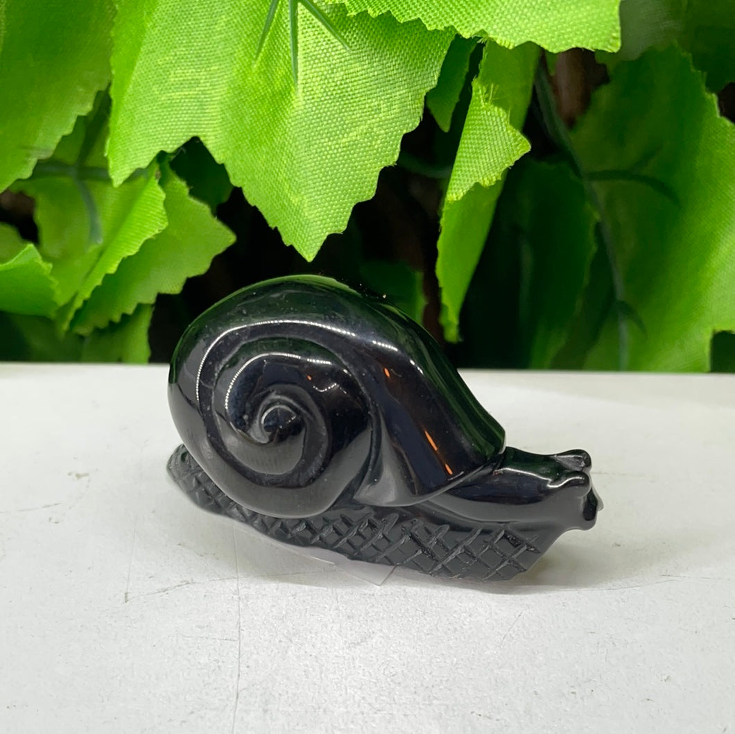 HAND CARVED SNAIL - BLACK OBSIDIAN