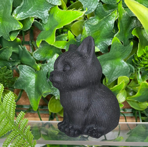 Cat Carving - Black Obsidian
