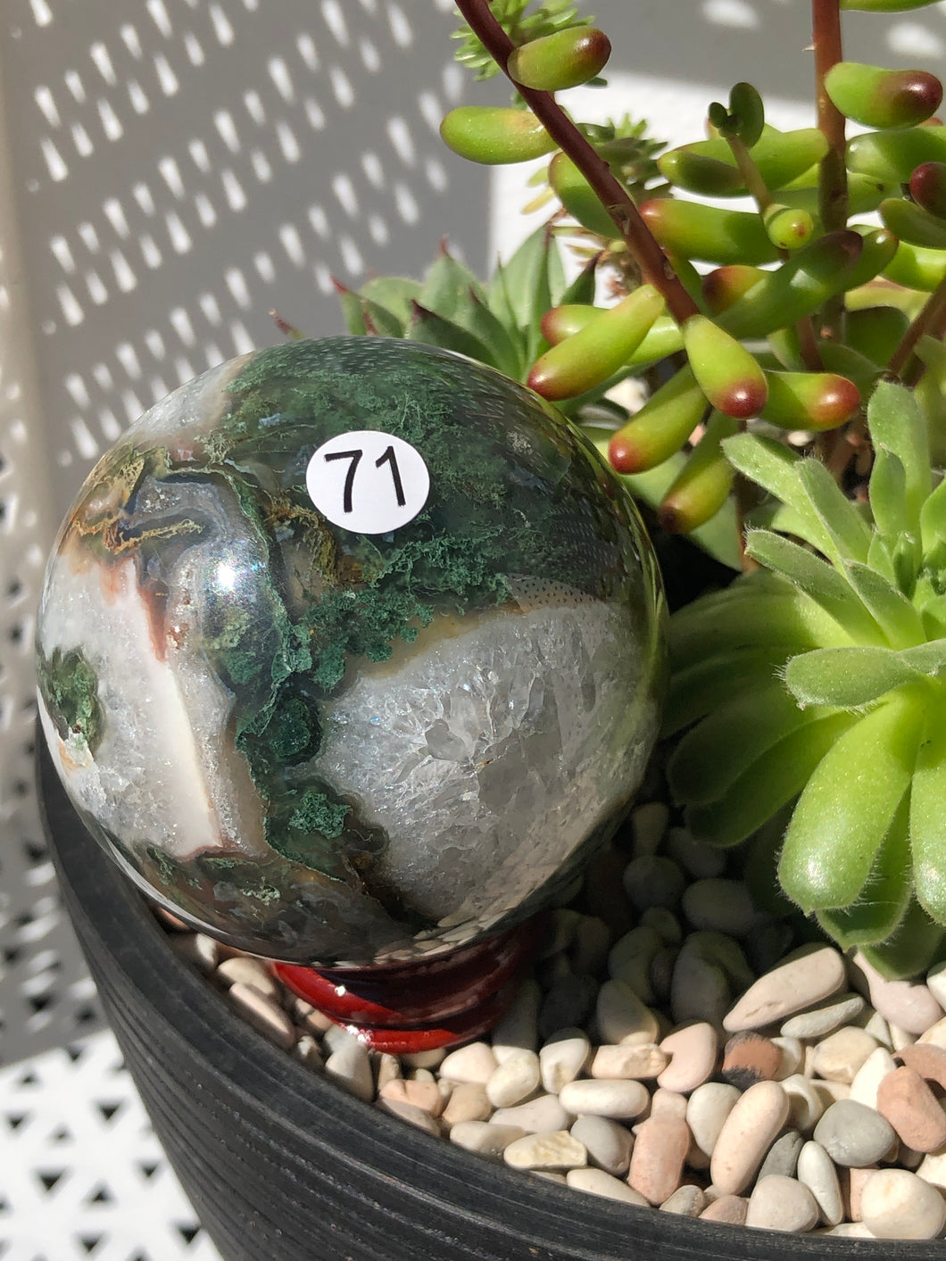 MOSS AGATE DRUZY SPHERE - 71W