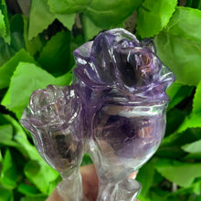 Load image into Gallery viewer, AMETHYST DOUBLE STEM ROSE CARVING
