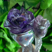 Load image into Gallery viewer, AMETHYST DOUBLE STEM ROSE CARVING
