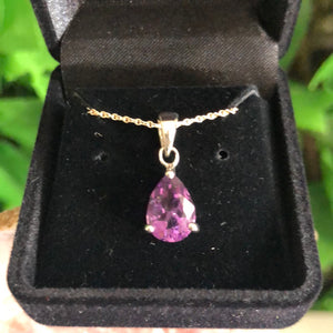 AMETHYST TEAR DROP 925 STERLING SILVER PENDANT & CHAIN