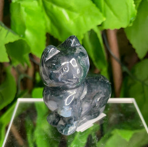 MOSS AGATE CAT CARVING