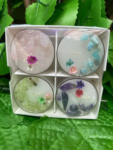 TEA LIGHT UNSCENTED CANDLES - INFUSED WITH CRYSTALS 4 PACK