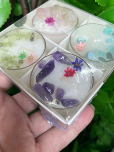 TEA LIGHT UNSCENTED CANDLES - INFUSED WITH CRYSTALS 4 PACK