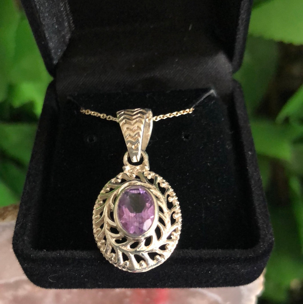 AMETHYST 925 Sterling Silver Pendant + Chain