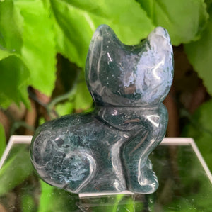 MOSS AGATE CAT CARVING