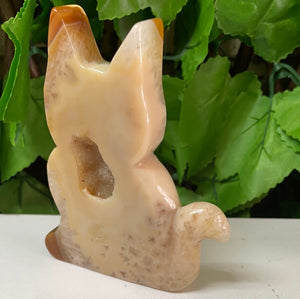 AGATE DRUZY CAT CARVING